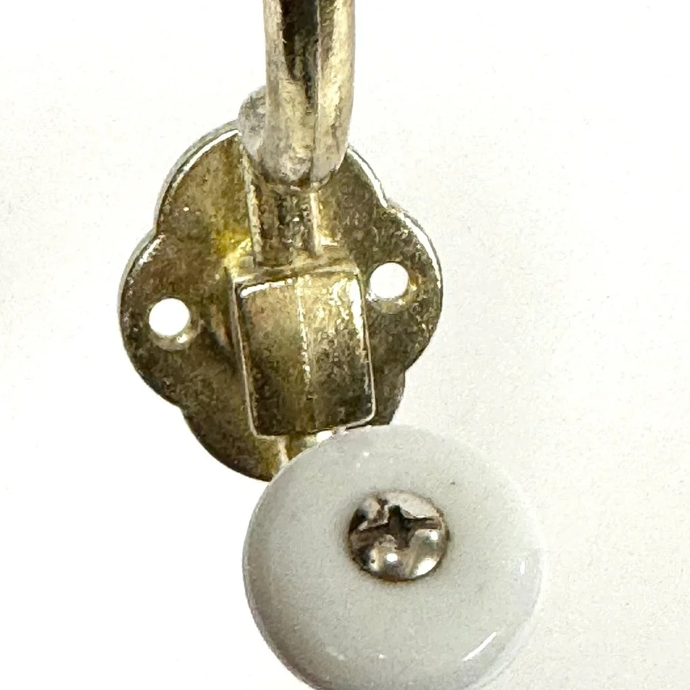 Vintage brass and porcelain double wall hook